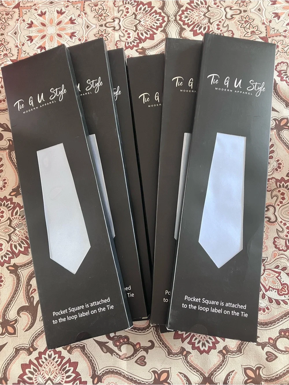 6 Light Blue Men's Neckties with Pocket Square